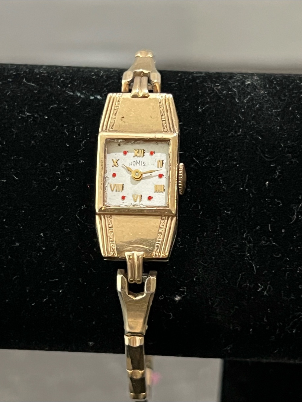 Vintage Homis Gold-Tone Rectangular Ladies Watch